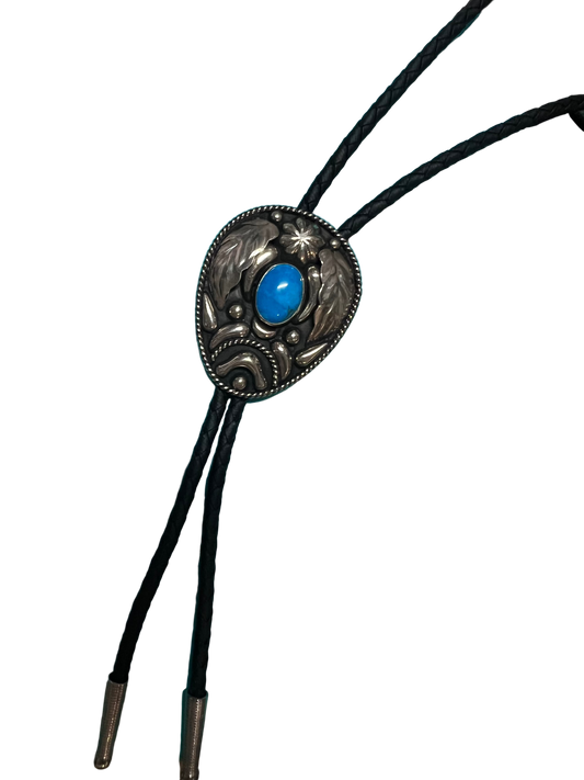Bolo Tie Large Shield with Blue Stone