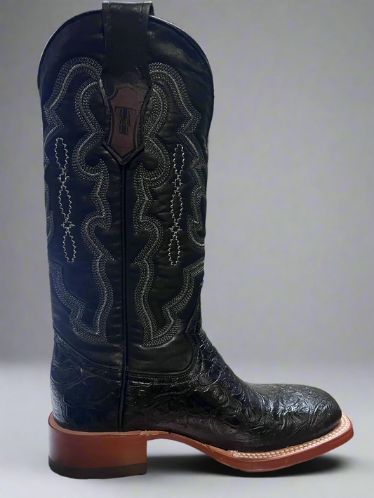 TANNER MARK Women's Print Hand Tooled Black Fango Top Boots