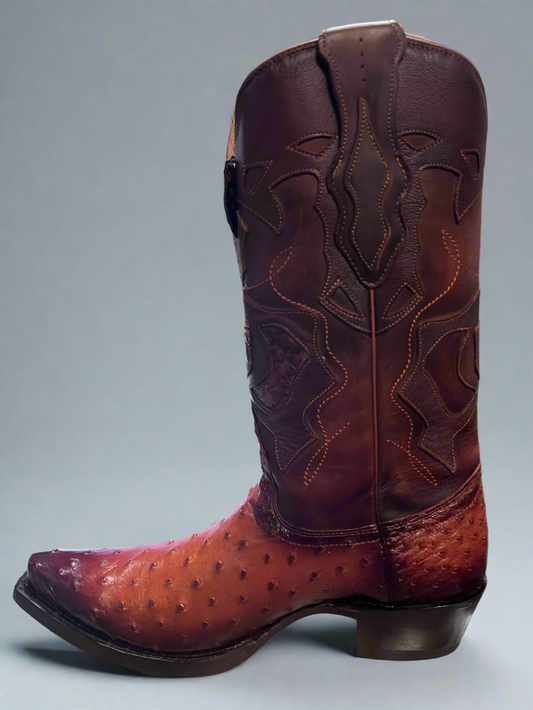 LOS ALTOS Men's Faded Cognac Snip Toe Ostrich Boots