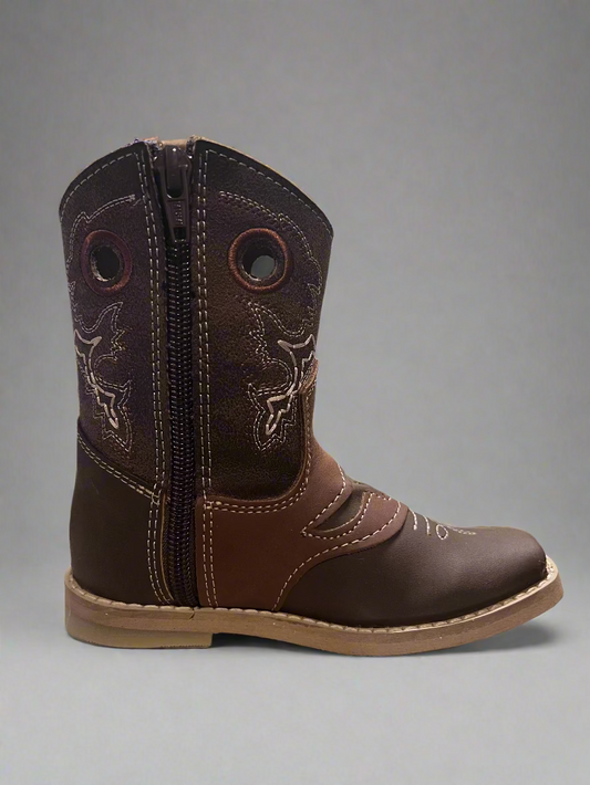 White Diamonds Zipper Kid's Cafe Brown Leather Boot