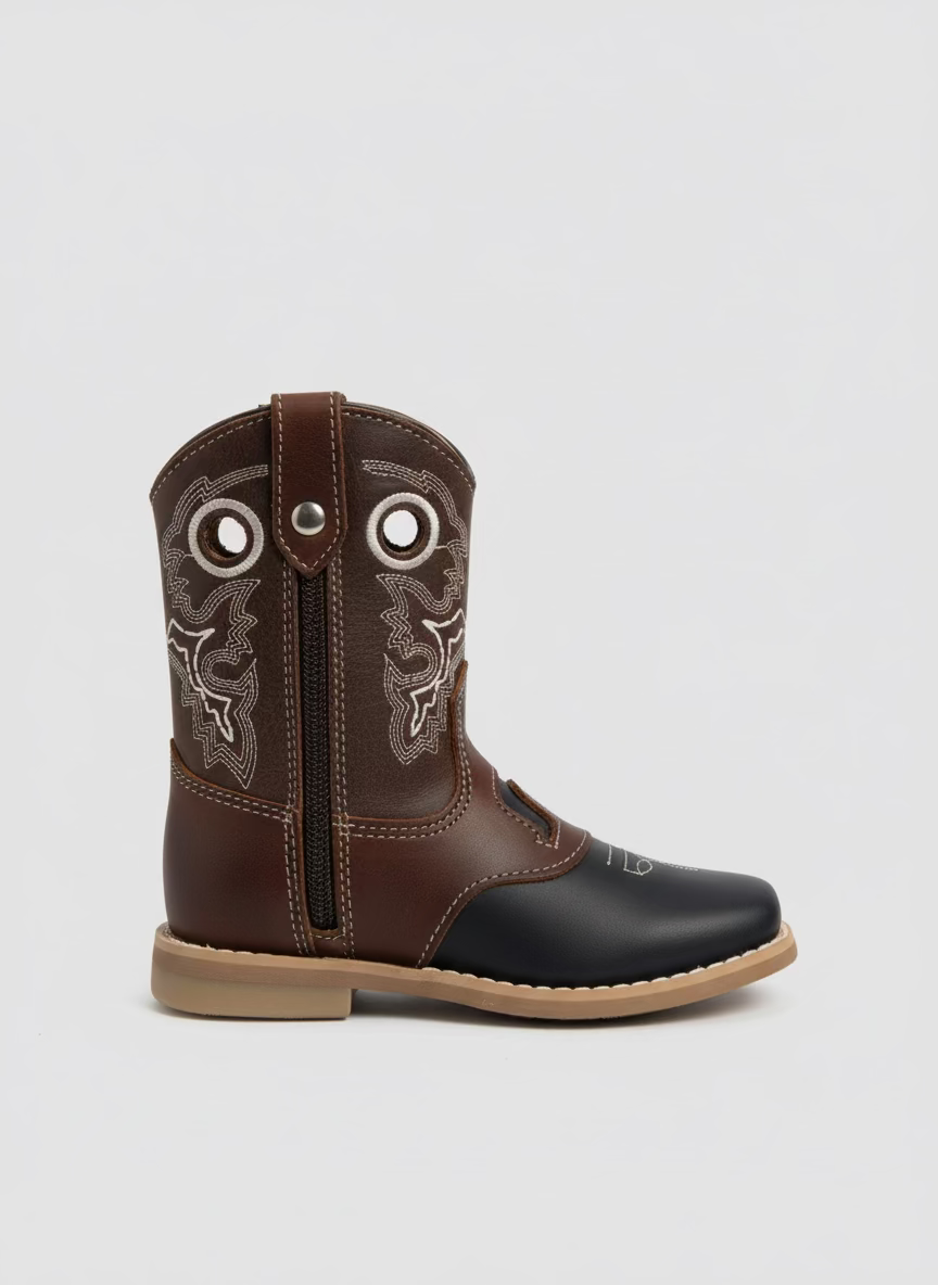 White Diamonds Zipper Kid's Black/Brown Rodeo Leather Boot