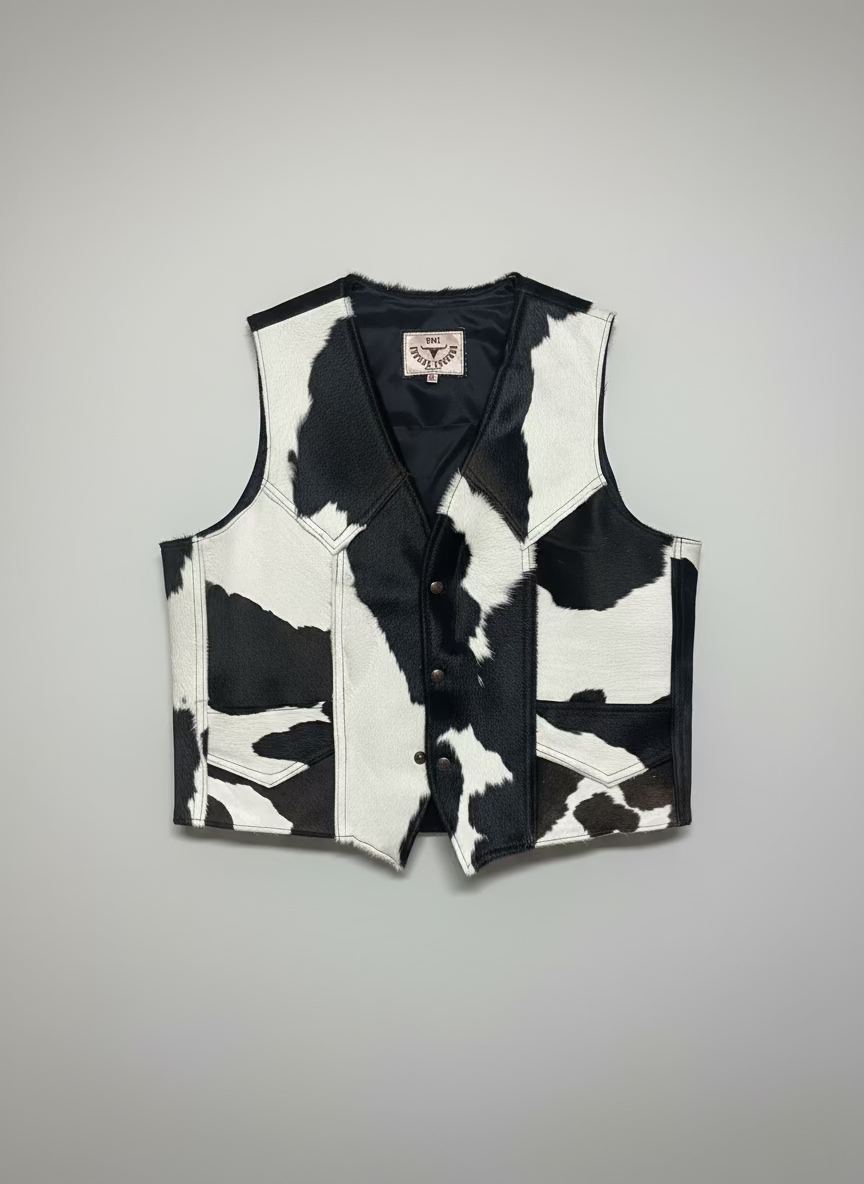 BULL GENUINE LEATHER Men's Cowhide Leather Snap Vest
