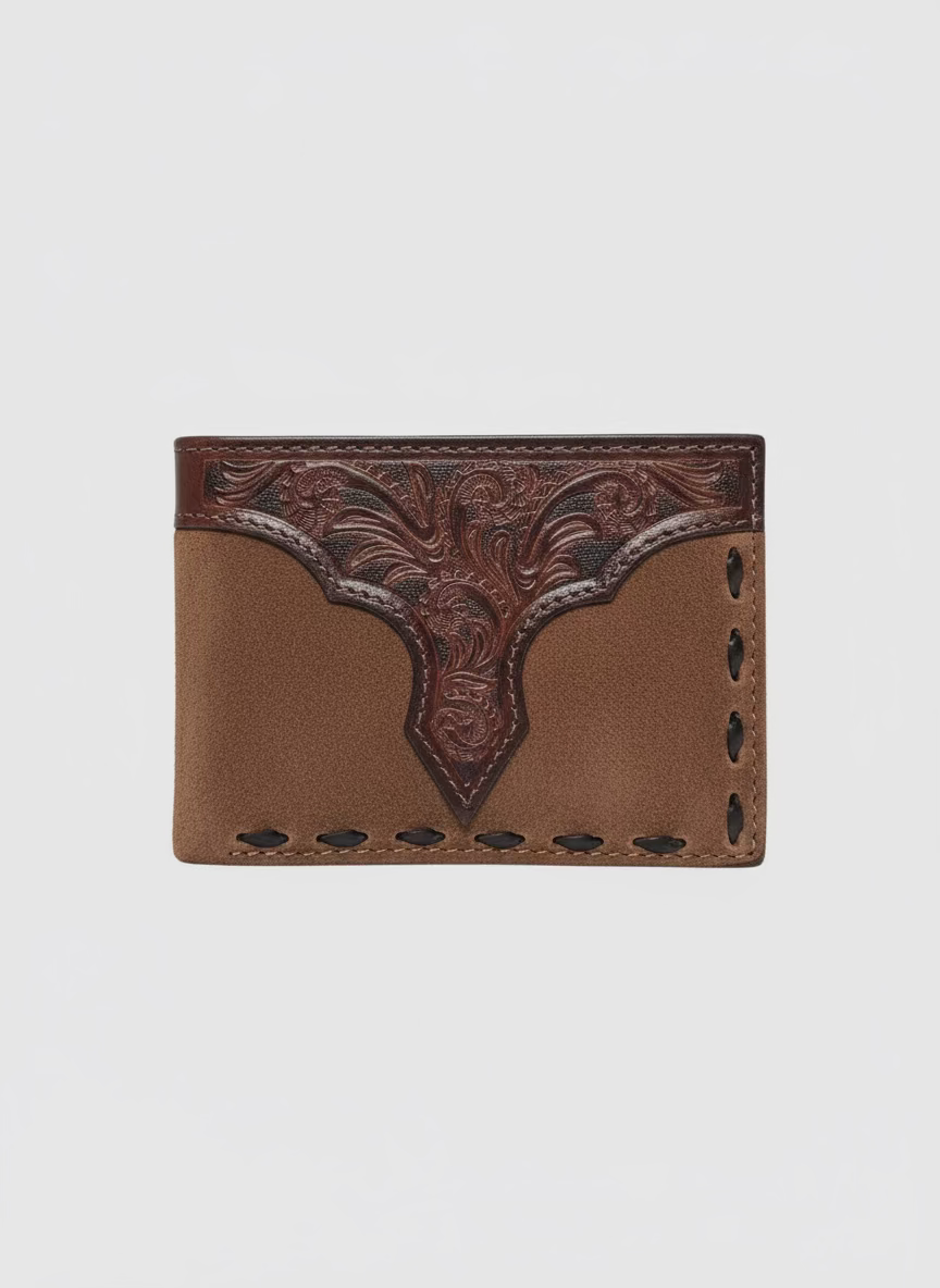 NOCONA Removable Passcase Suede Braided Brown Wallet