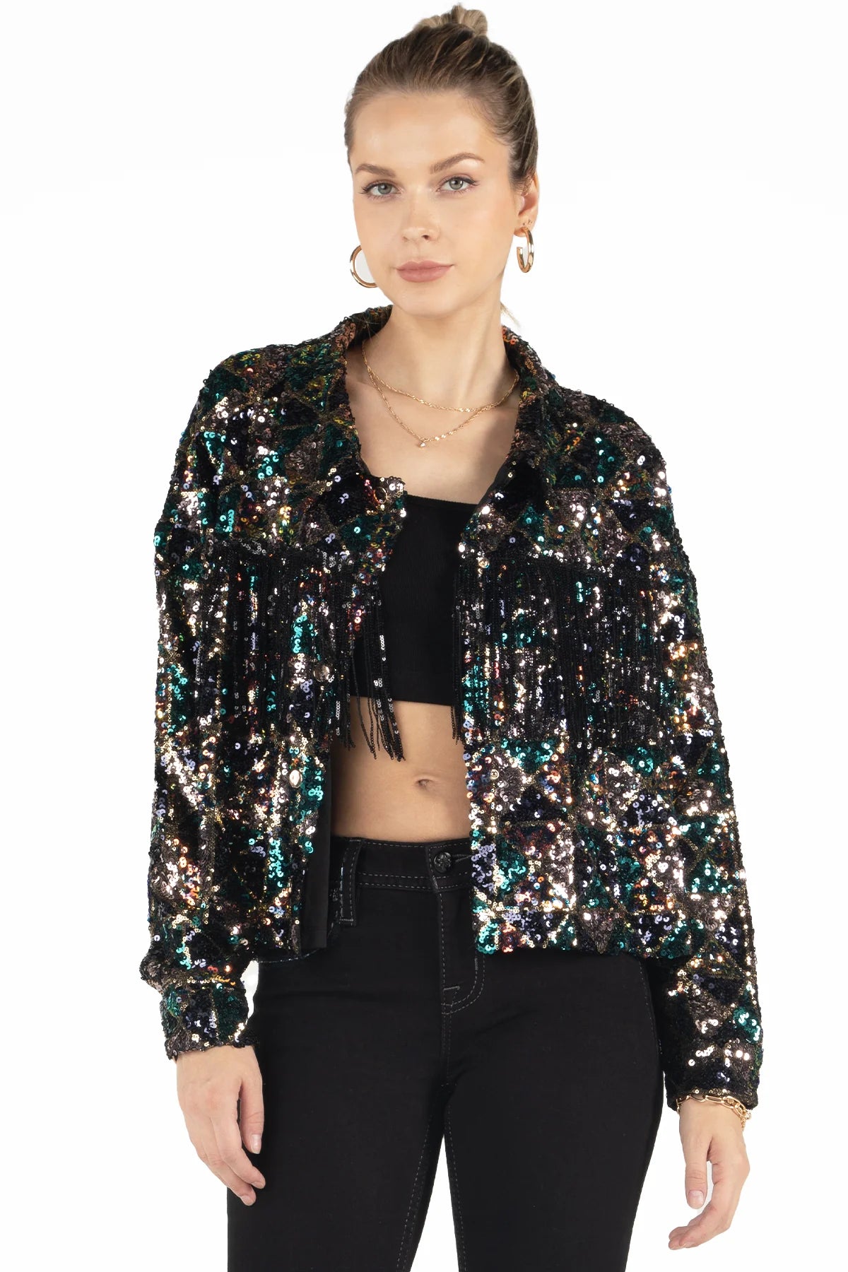 Geometric Sequin Fringe Jacket