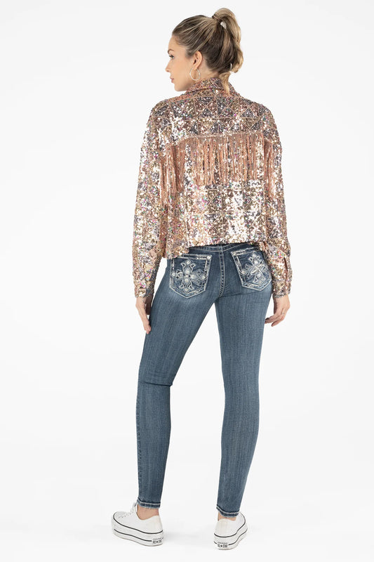 Geometric Sequin Fringe Jacket