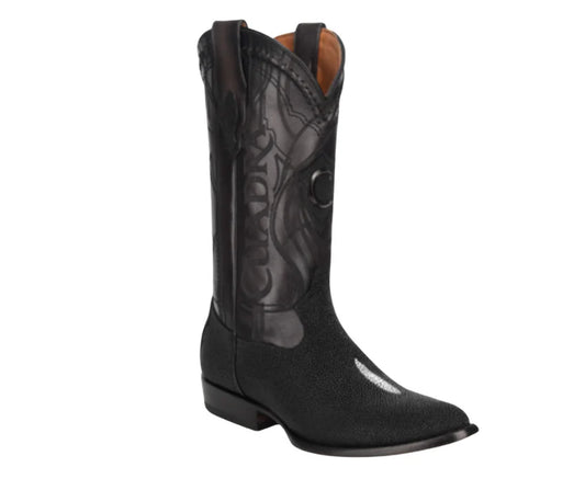 CUADRA MENS STINGRAY BLACK  LASER EMBROIDERY ROUND TOE CU343