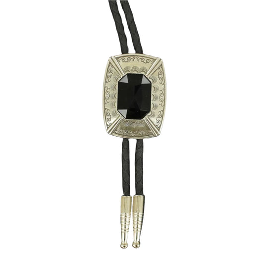 Bolo Tie Black Stone Rectangle