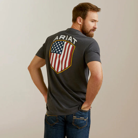 MENS ARIAT TSHIRT SS PATROIT BADGE CHARCOAL HEATHER 10045278