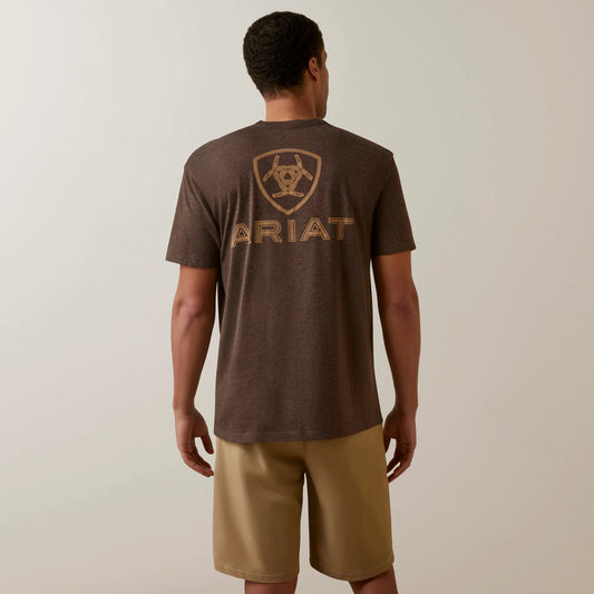 MENS ARIAT TSHIRT SHIELD STITCH SSBROWN HEATHER 10045288