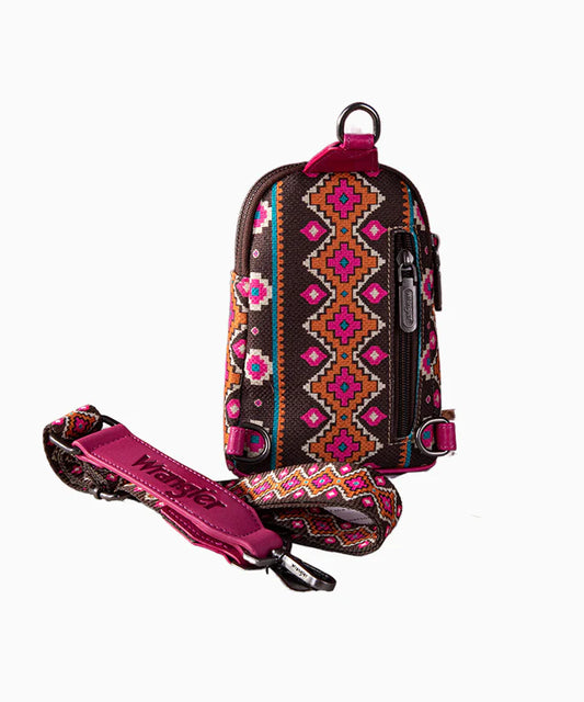 Wrangler Allover Aztec Dual Sided Print Crossbody Sling Bag Hot Pink