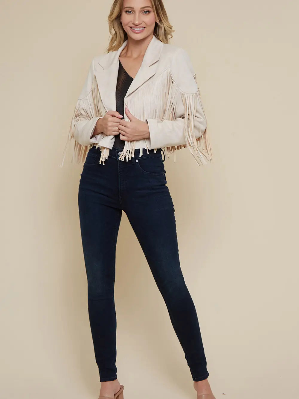 Womens Stud Detail Fringed Pleather Jacket - Saints & Hearts