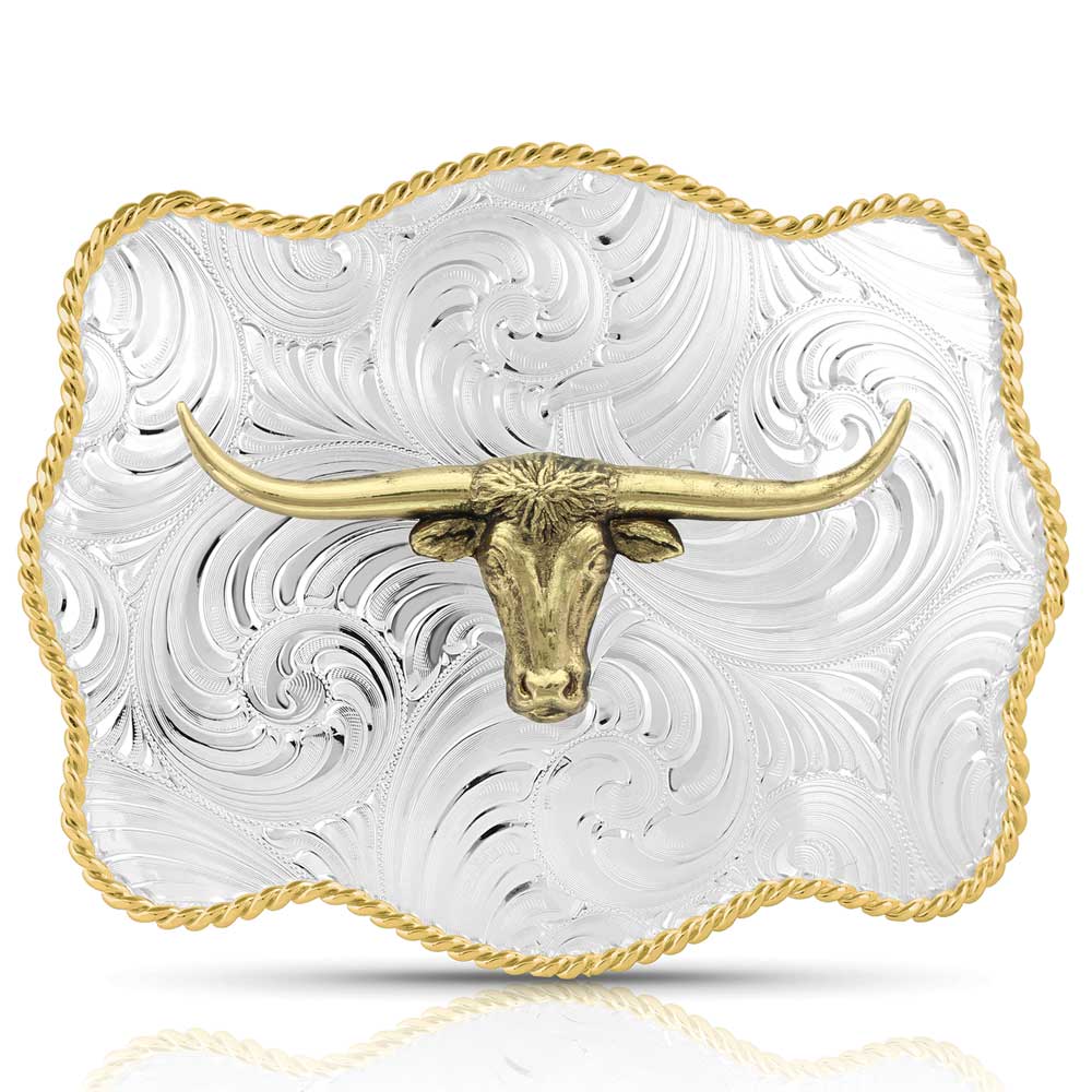 Bold Engraved Scalloped Buckle With Longhorn