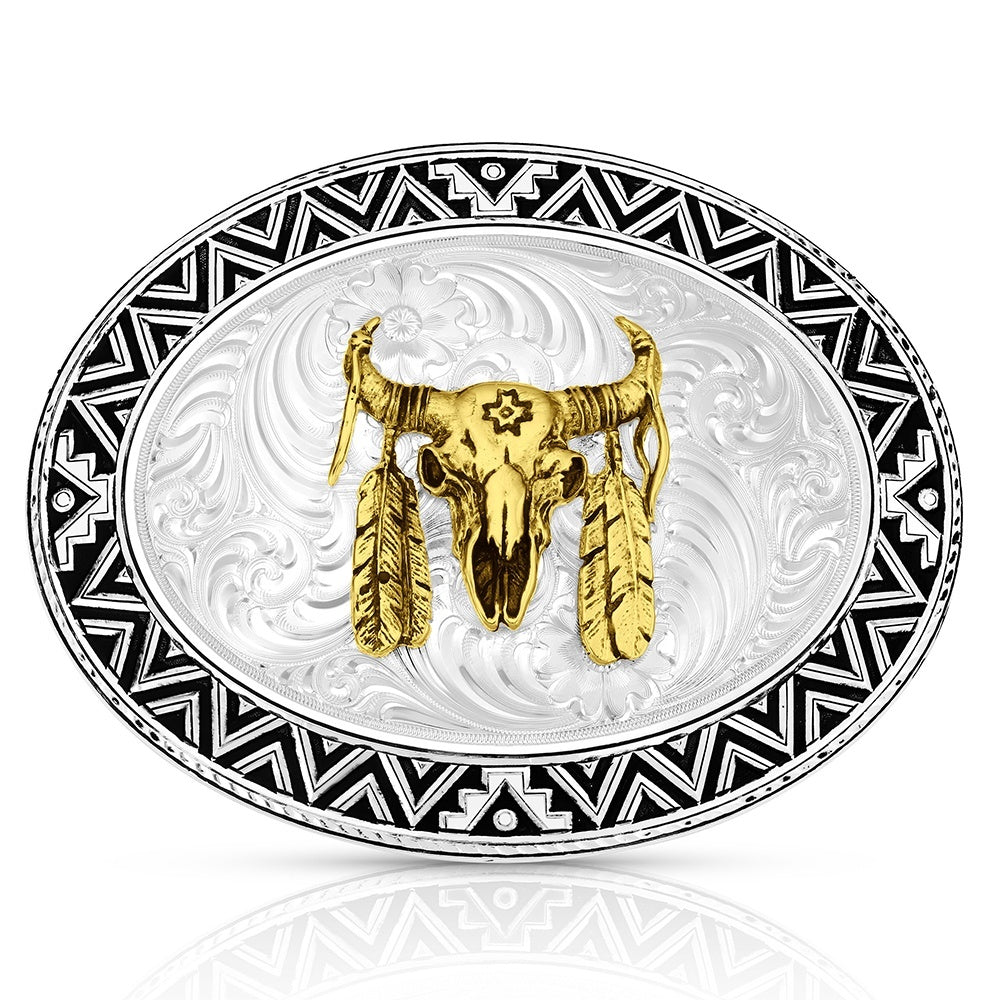 Dancing Compass Buckle with Buffalo Skull