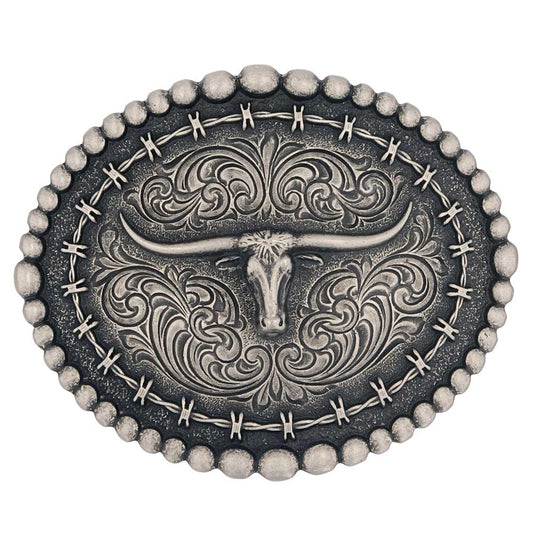 Montana Silversmiths Rustic Barbed Wire Longhorn Buckle