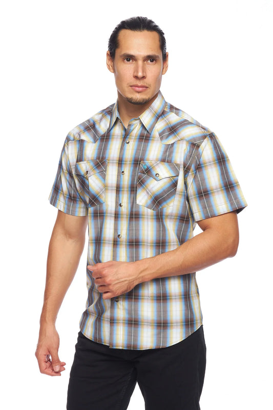 RODEO Men's Western Short Sleeve Pearl Snaps Plaid