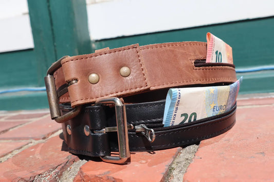 Mens Money Belt Theft-Proof Brown & Black – Full-Grain Leather