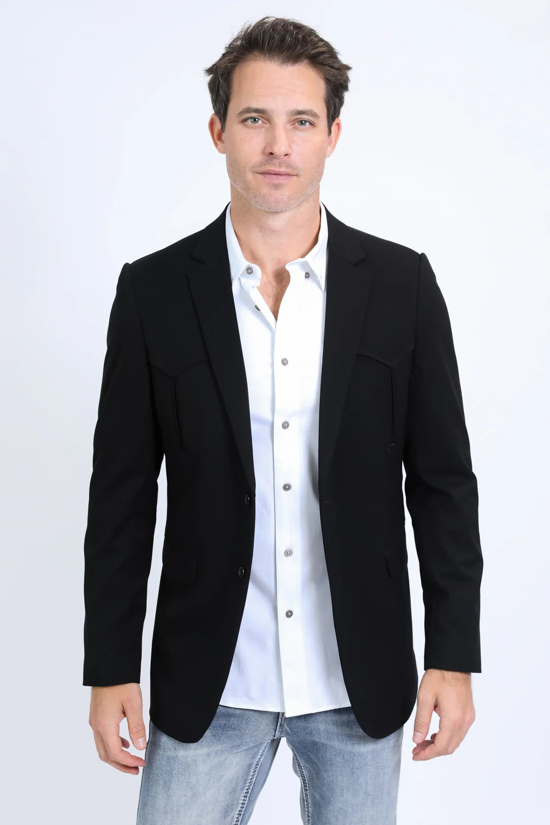 Platini Men's Double Button Western Black Blazer