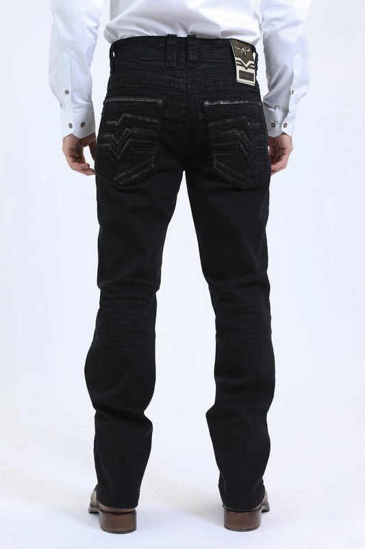 PLATINI Men's Slim Boot Cut Black Jeans