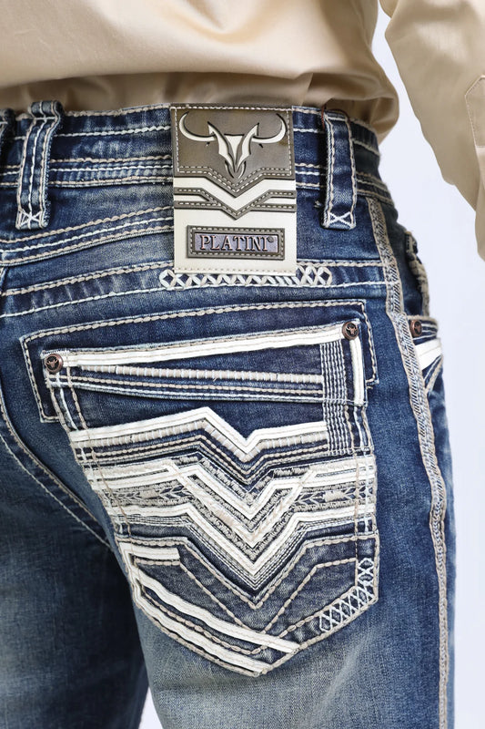 PLATINI Men's Slim Boot Cut Blue Jeans