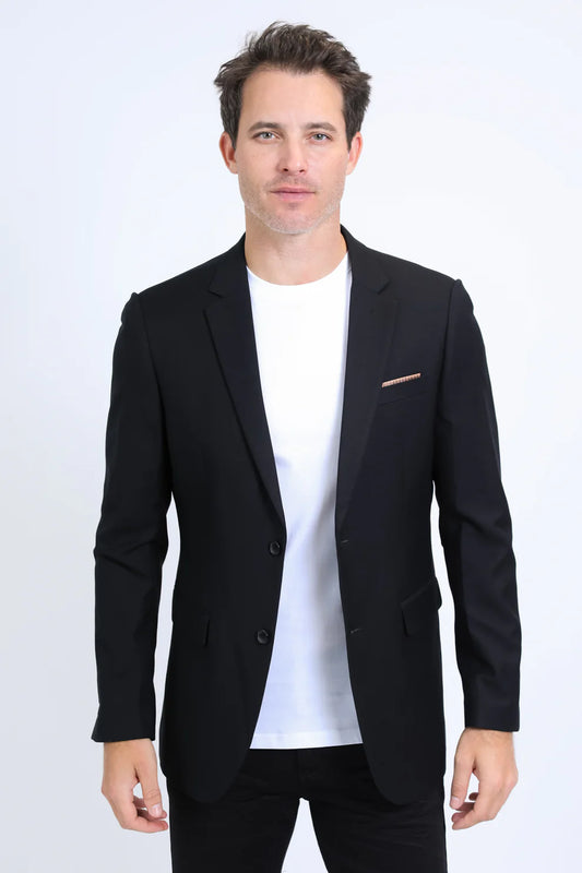 PLATINI Men's Modern Fit Stretch Date Night Black Blazer