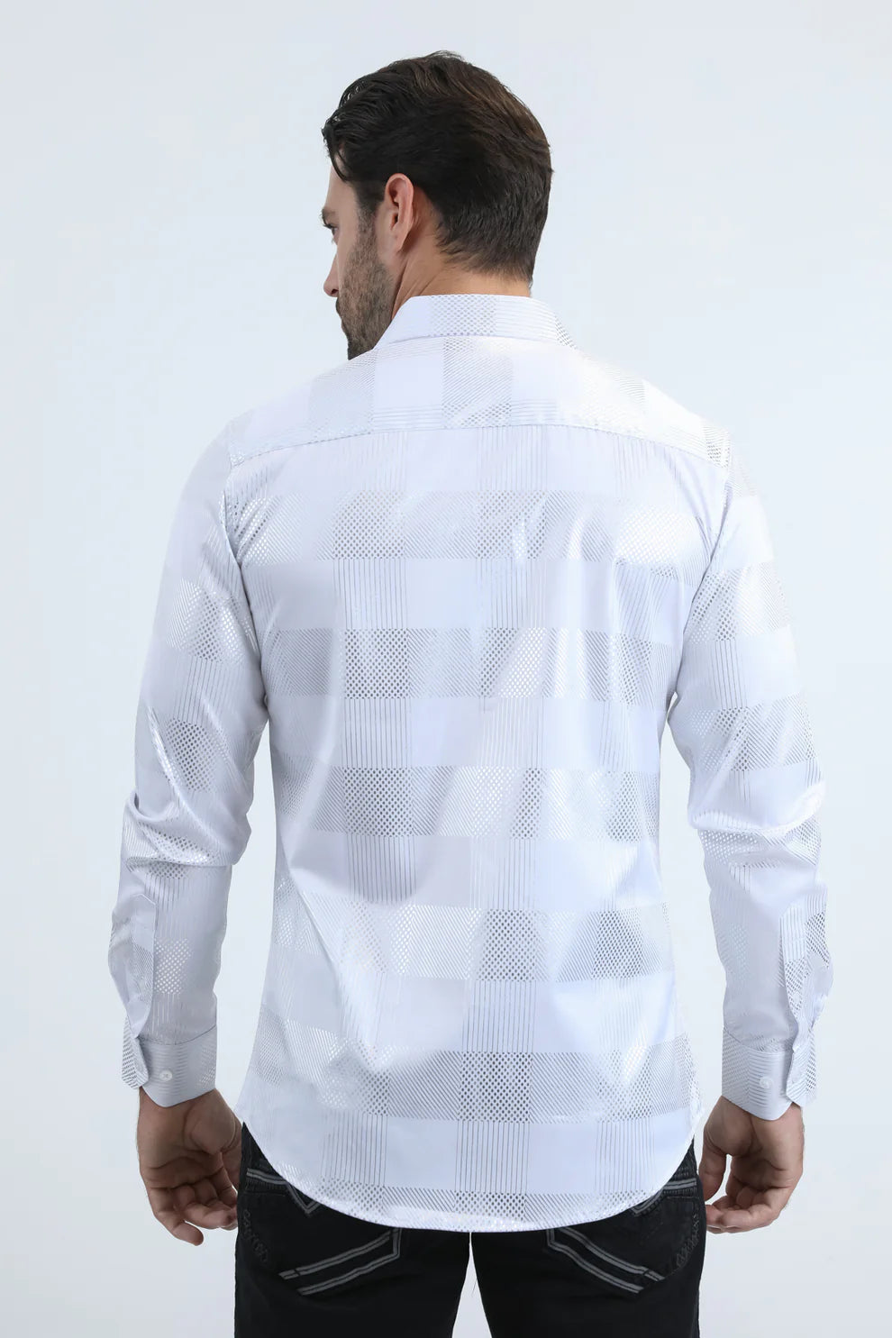 PLATINI Men's Modern Fit Stretch Foil Fashion White Shirt