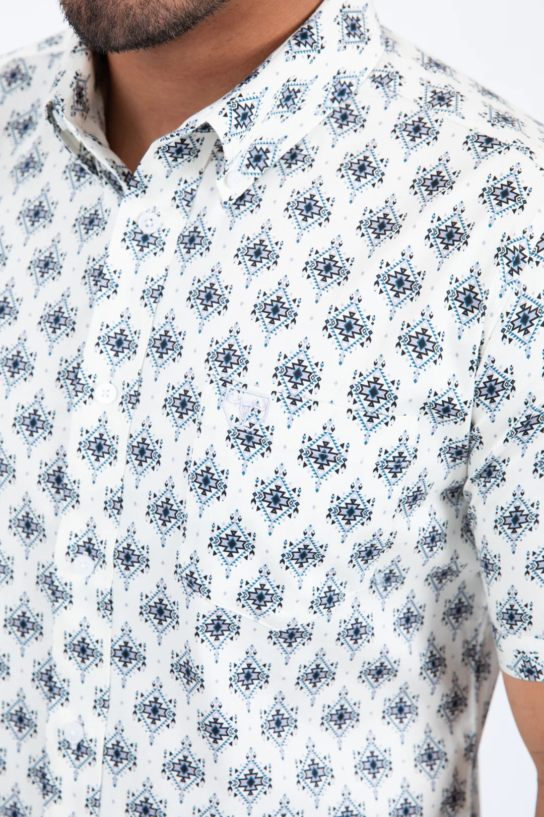 Mens Short Sleeve Modern Fit Stretch  Diamond Print Shirt