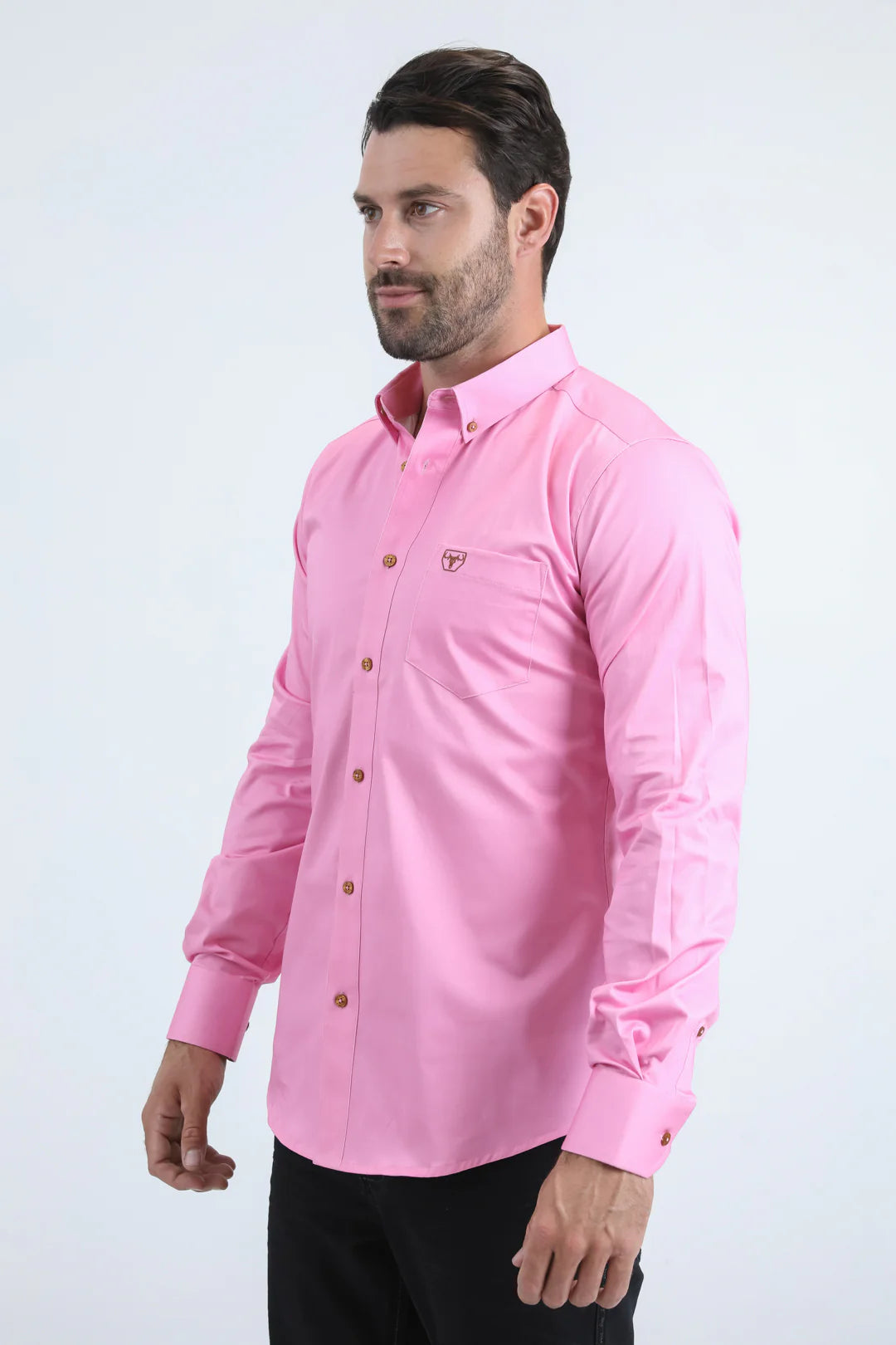 Platini Men’s Single Pocket Logo Modern Fit Stretch Dress Hot Pink Shirt