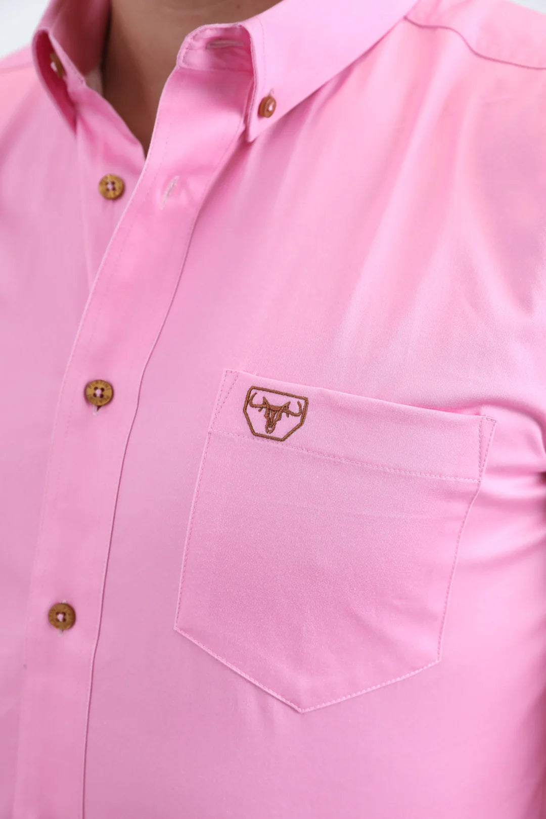 Platini Men’s Single Pocket Logo Modern Fit Stretch Dress Hot Pink Shirt