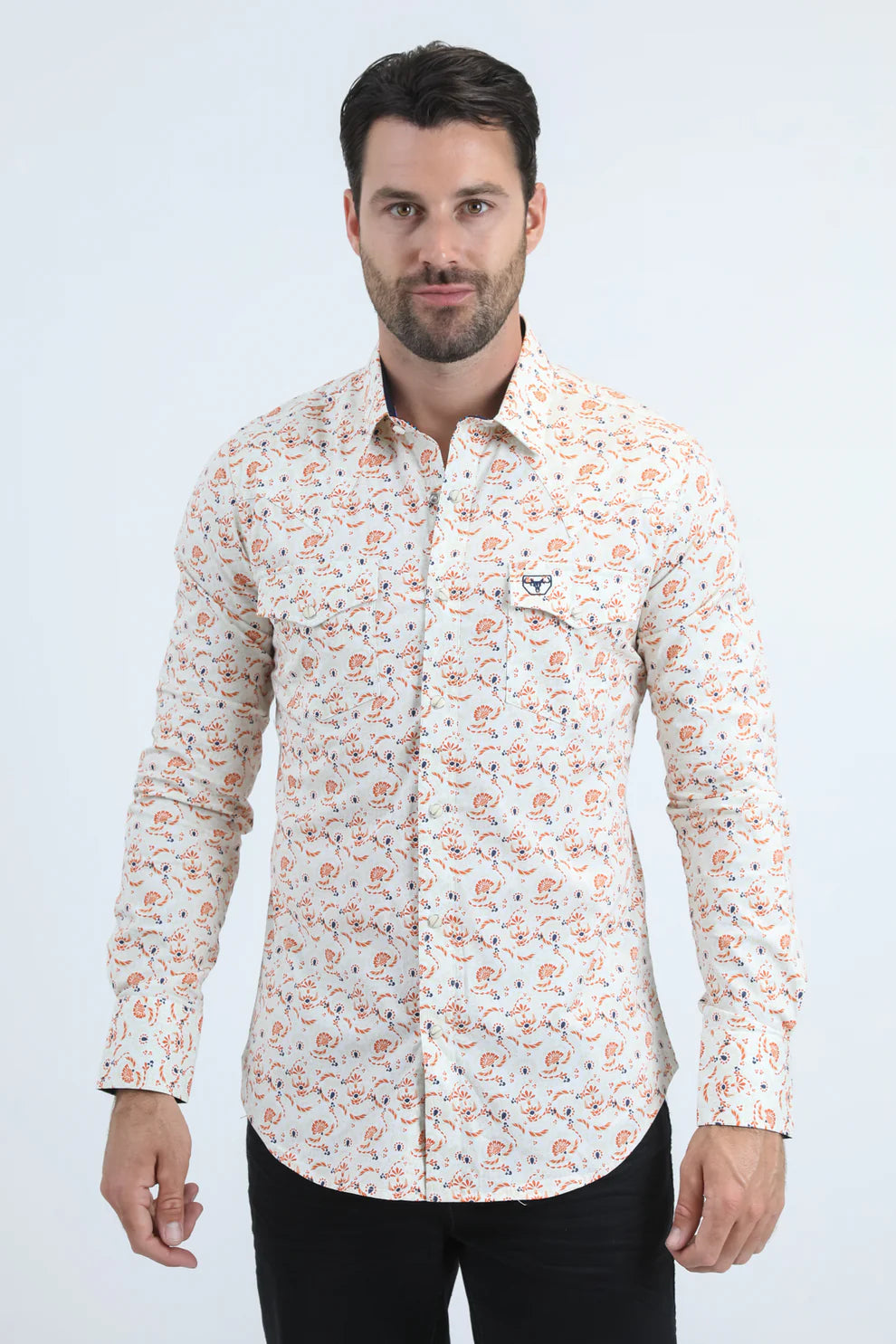 PLATINI Men's Western Modern Fit Cotton/Spandex White Shirt with Snaps Long Sleeve Shirt Large