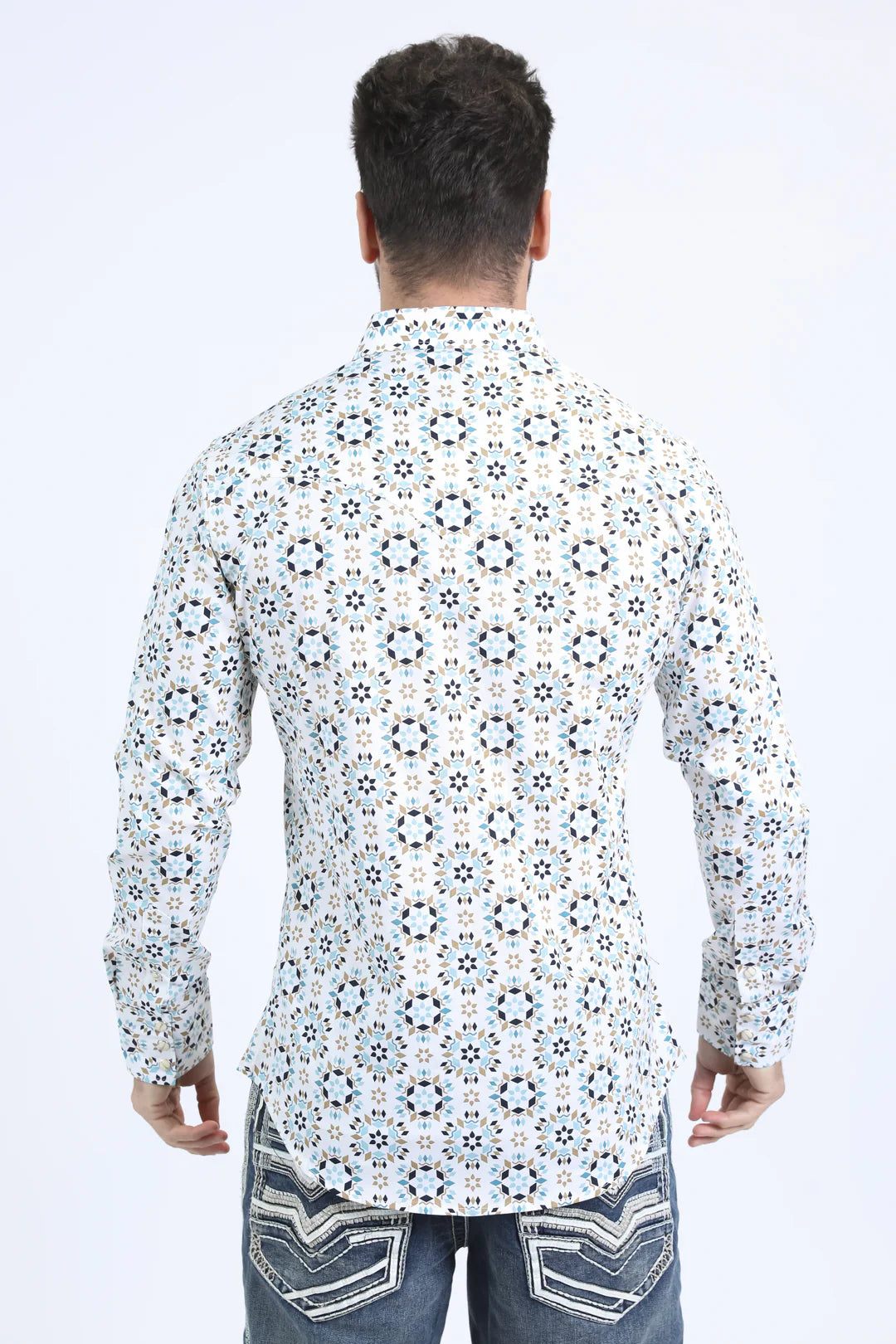 Platini Mens Western Modern Fit Cotton/Spandex Long Sleeve White Shirt with Snaps