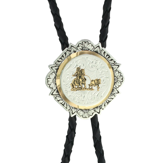 Montana Customized Gold and Silver Scalloped Roping Bolo Tie