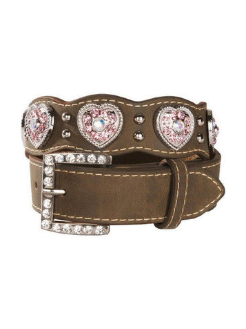 NOCONA Kid's Pink Heart Rhinestone Scallop Belt