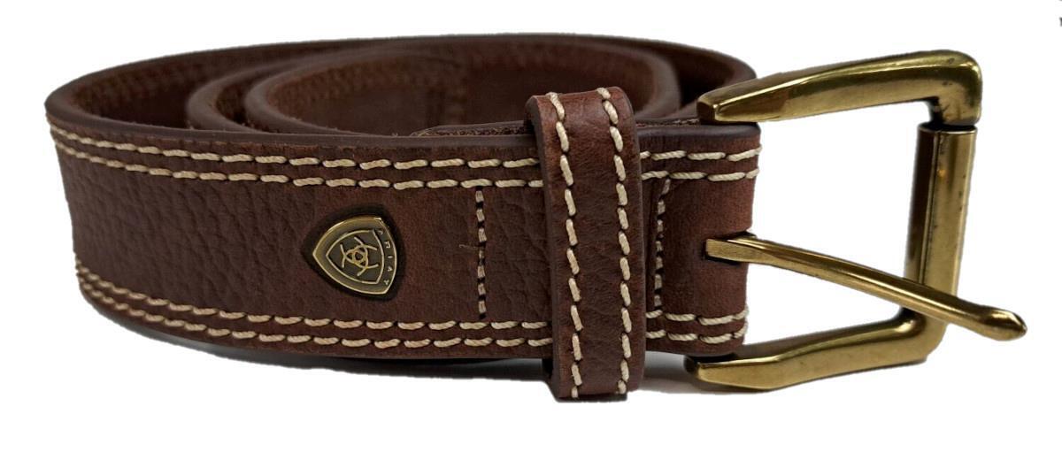 Ariat Western Mens Belt Leather Double Stitch Logo Concho Brown A1037002