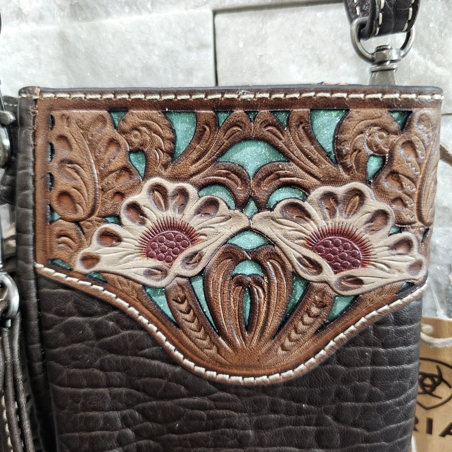 Ariat Monroe Cell Phone Crossbody Bag A770007402 NEW Brown Leather Ivory Fringe