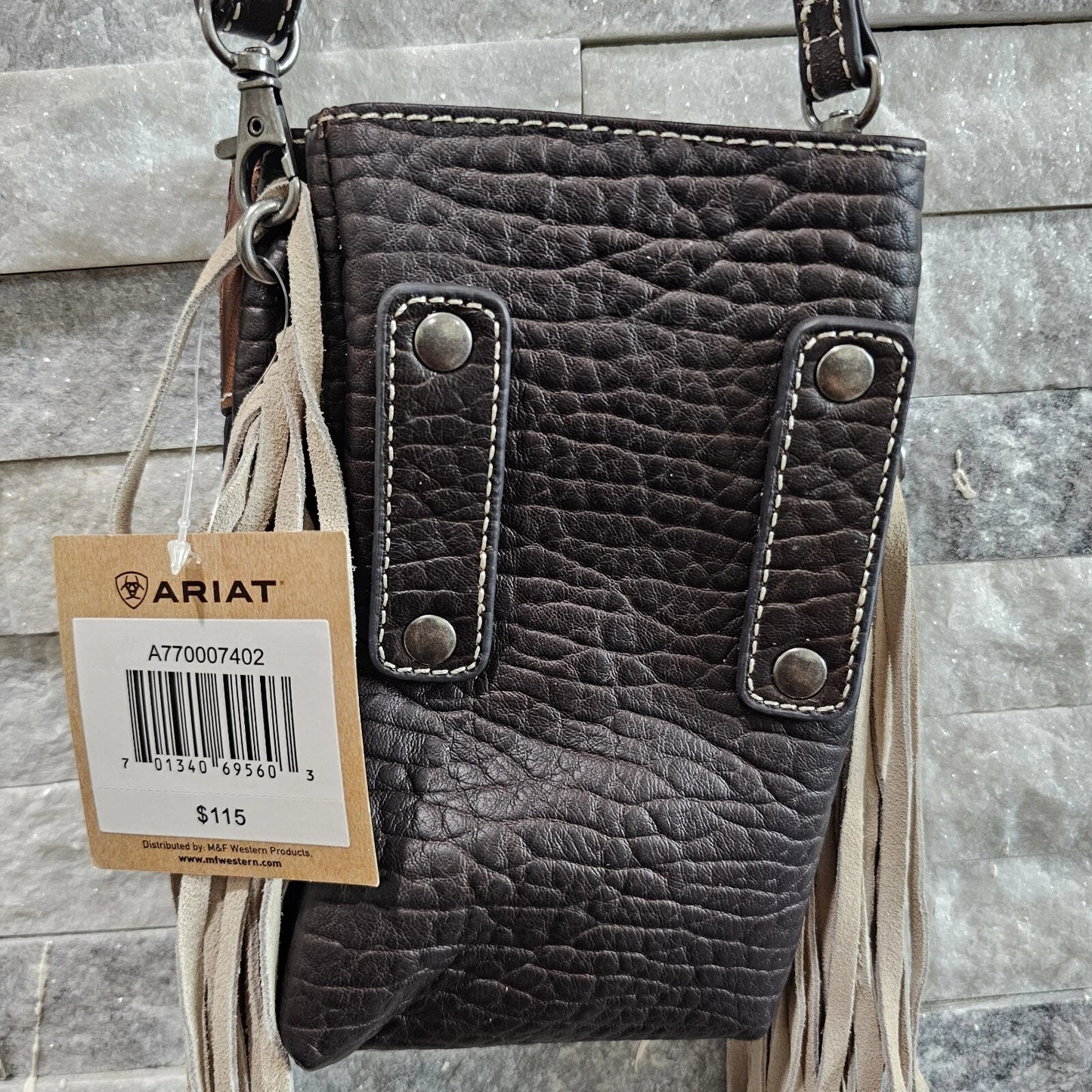 Ariat Monroe Cell Phone Crossbody Bag A770007402 NEW Brown Leather Ivory Fringe