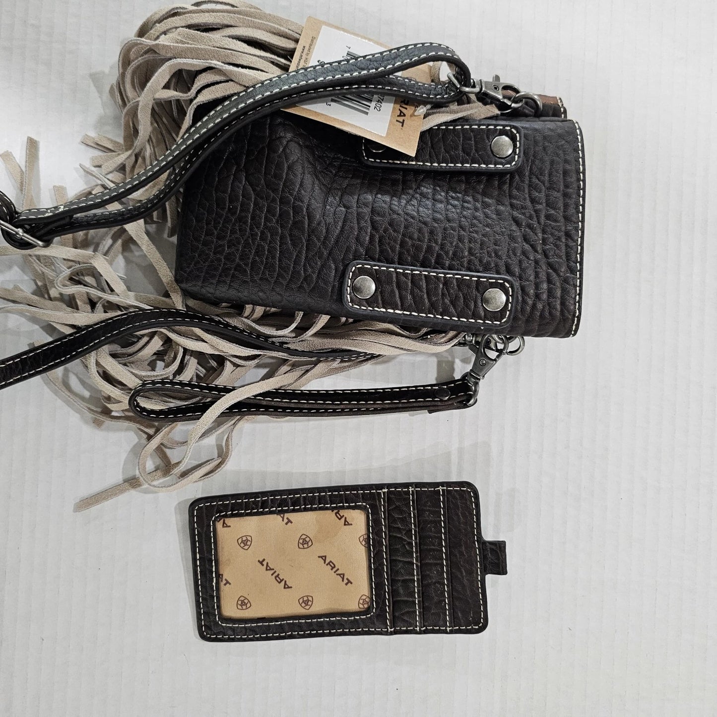 Ariat Monroe Cell Phone Crossbody Bag A770007402 NEW Brown Leather Ivory Fringe