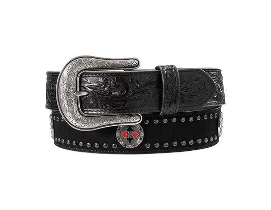 Nocona Western Belt Womens Poker Chip Concho Leather Black