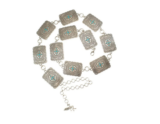 ANGEL RANCH Women's Western Rectangle Teal Concho Chain Belt