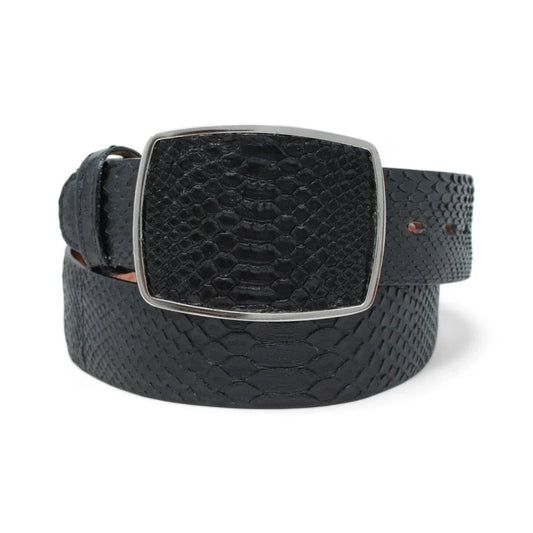 LOS ALTOS Men's Western Square Buckle Python Belt Black