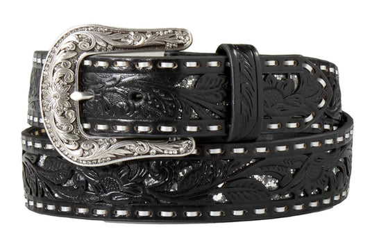 Nocona Western Womens Belt Silver Glitter Underlay Bucklace