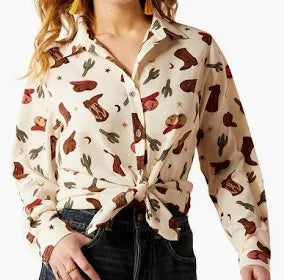 ARIAT Homestyle Shirt Western Cowgirl Print Long Sleeve