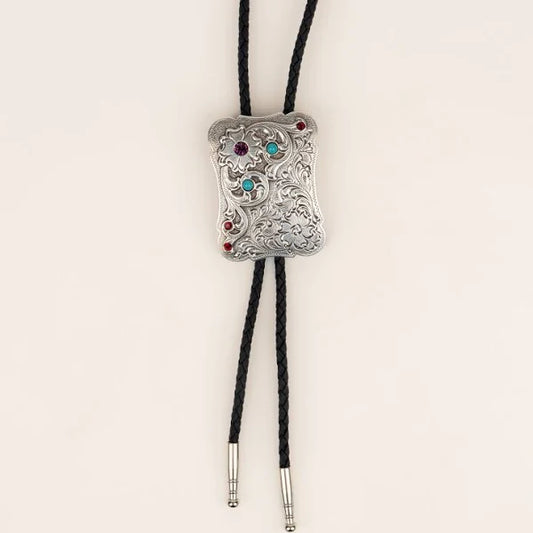 Bolo Tie Flower Stone Rectangle