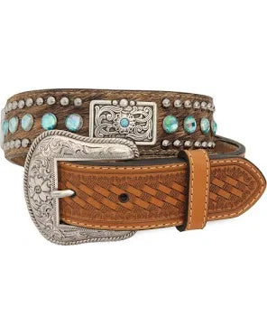 Nocona Children's Cow hair with Blue Rhinestones and Silver Studs Leather Belt