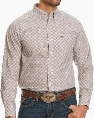 ARIAT Men's Cario Fitted Long Sleeve Shirt Grey Blue