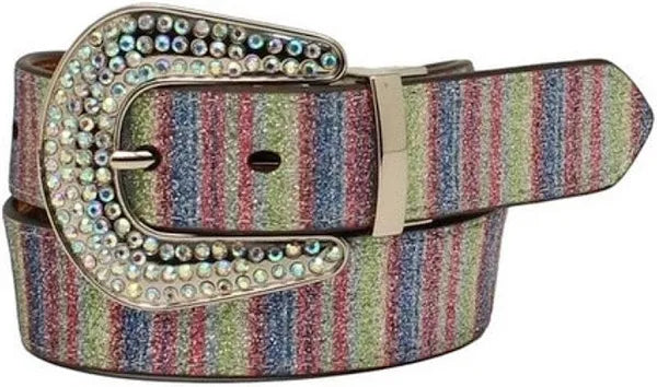 Angel Ranch Girls' Reversible Cactus Stripe Leather Belt