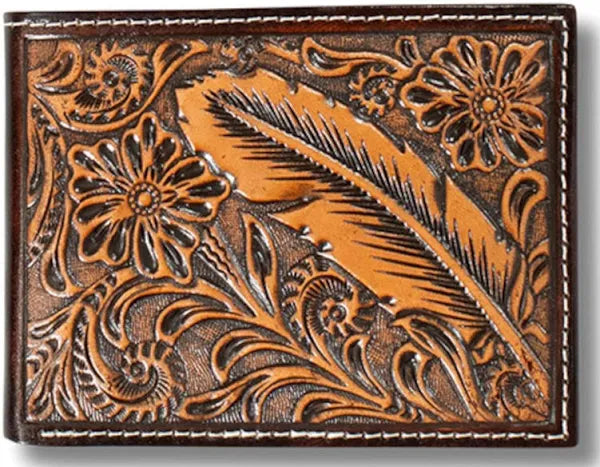 ARIAT Removable Passcase Tooled Feather Wallet