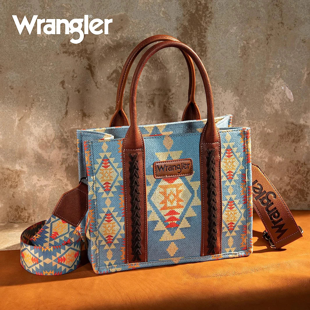 Wrangler Southwestern Print Small Canvas Tote/Crossbody Brown