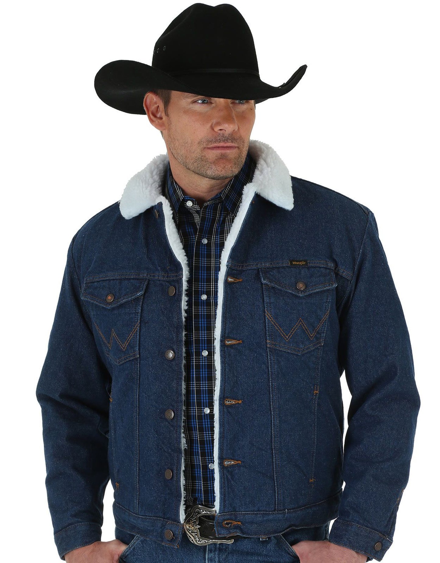 Wrangler Men's Classic Dark Wash Denim Sherpa Lined Jacket